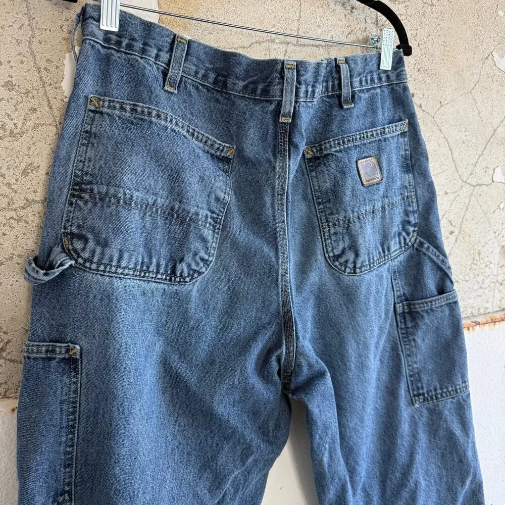 Y2K Carhartt Carpenter Jeans 36x30 Baggy Dunagree Fit Med‎ Wash Distressed Denim